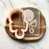 Baby Rattle Lace Texture Cookie Embosser Stamp and Cutter