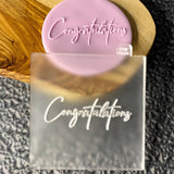 Congratulations food safe frosted acrylic cookie impression stamp