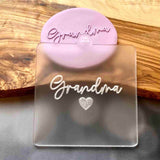 Grandma popup cookie stamp. The reverse embosser is made from food safe frosted acrylic.