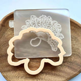 Hand Handle Fan that seems like a peacock feather fan cookie popup stamp with matching cutter