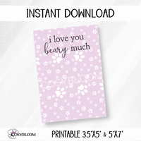 I love you beary much with paws printable cards for cookies