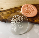 Valentine’s Day Debosser Stamp. Girl Spreading Love Outbosser Stamp. Fondant Icing Cupcake Decorating