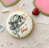 Valentine’s Day Debosser Stamp. Girl Spreading Love Outbosser Stamp. Fondant Icing Cupcake Decorating