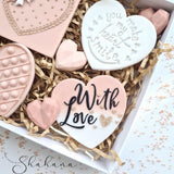 With Love Outbosser Stamp. Valentine’s Day Fondant Icing Cupcake Decorating