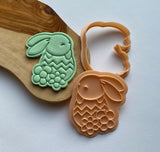 Easter Bunny with Flowers Cookie Stamp and Cutter. Fondant Icing Cupcake Decorating