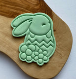 Easter Bunny with Flowers Cookie Stamp and Cutter. Fondant Icing Cupcake Decorating