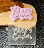 Happy Easter Debosser Stamp and Cutter. Easter Cookie Stamp and Cutter. Fondant Icing Cupcake Decorating