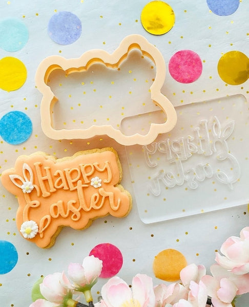 Happy Easter Debosser Stamp and Cutter. Easter Cookie Stamp and Cutter. Fondant Icing Cupcake Decorating
