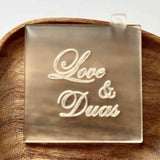 Love and Duas cookie debosser stamp made from food safe frosted acrylic. Popupstamp for cookies, cupcakes, cakes and biscuits.