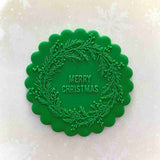 Merry Christmas Wreath fondant outbosser stamp