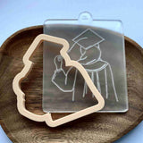 Muslim Graduation Girl with hat cookie popup stamp with matching cutter made from food safe frosted acrylic and PLA.