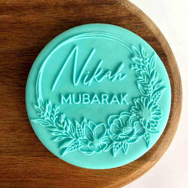 Nikah Mubarak with flowers fondant outbosser stamp for cakes, cupcake, cookies and biscuits.