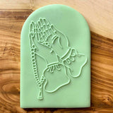 Prayer Hands With Beads fondant outbosser stamp for cupcakes, cookies and biscuits.