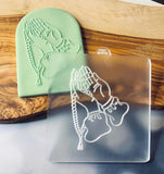 Prayer Hands With Beads popup cookie stamp made from food safe frosted acrylic.