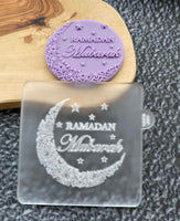 Ramadan Mubarak text with stars popup reverse embosser cookie cutter.