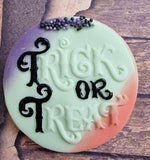 Trick or Treat painted popup cutter stamp.