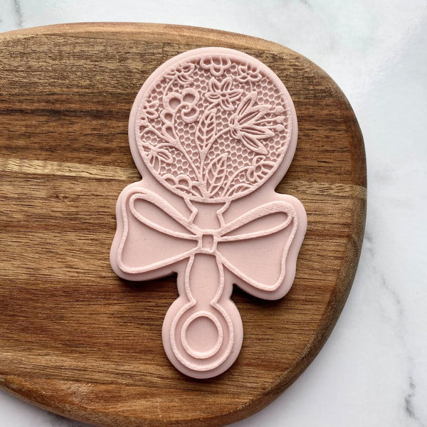 Baby Rattle Lace Texture Cookie Embosser Stamp and Cutter