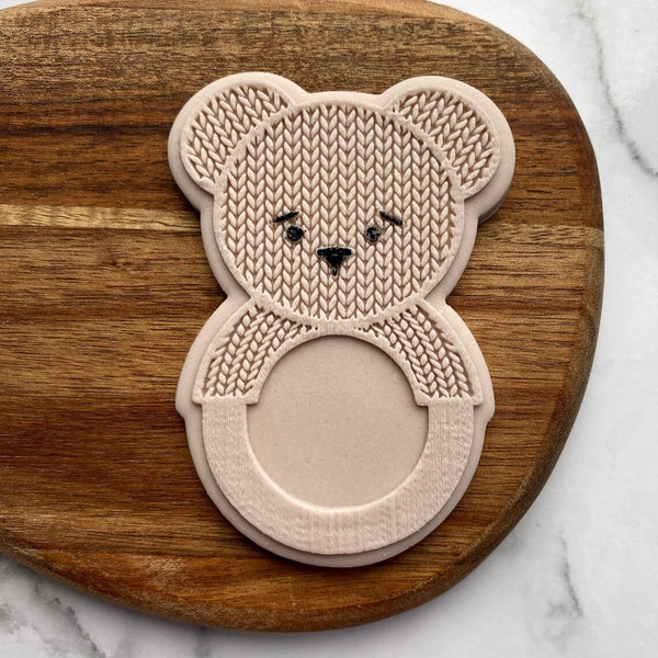 Baby Rattle Bear Knit Texture Cookie Embosser Stamp and Cutter