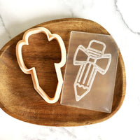 Pencil with Bow Tie Cookie Embosser & Cutter Set – Perfect for Teacher Gifts and Back-to-School Baking