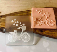 Bicycle with hearts cookie reverse embosser stamp for cakes, cupcakes, biscuits,