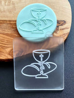 Bread and wine holy communion popup cookie cutter. The icing stamp is made from food safe frosted acrylic.