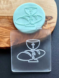 Bread and wine holy communion popup cookie cutter. The icing stamp is made from food safe frosted acrylic.