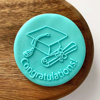 Congratulation with hat and scroll cookie stamp debosser for graduation