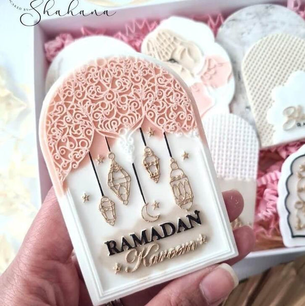Decorative Arch With Lanterns Ramadan Kareem cookies made with our reverse embooser cutters.