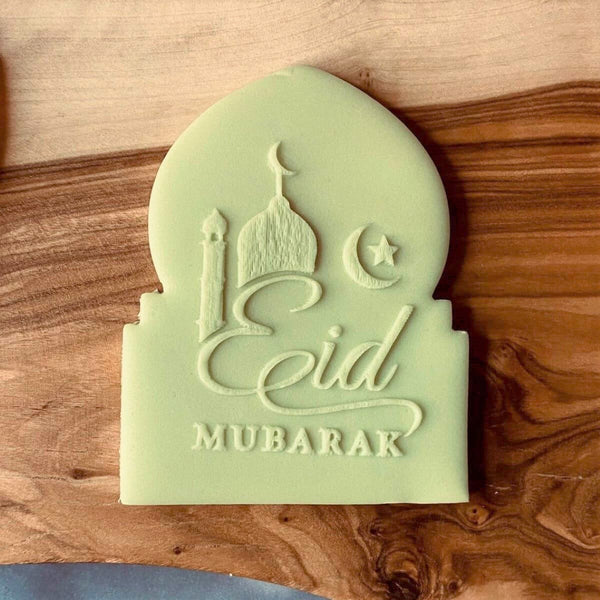 Eid Mubarak with mosque fondant popup stamp.