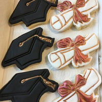 Graduation diploma cookie stamp icing decoration in white, rose and gold