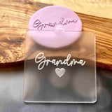 Grandma popup cookie stamp. The reverse embosser is made from food safe frosted acrylic. 