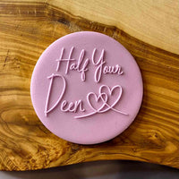 Half Your Deen with hearts fondant popup stamp for cakes, biscuits, cupcakes and cookies.