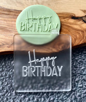 Happy birthday cookie debosser stamp  made from food safe frosted acrylic