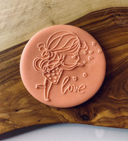 Valentine’s Day Debosser Stamp. Girl Spreading Love Outbosser Stamp. Fondant Icing Cupcake Decorating