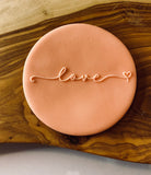 Love Text Outbosser Stamp. Valentine’s Day Fondant Icing Cupcake Decorating