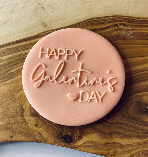 Happy Galentine’s Day Debosser Stamp. Valentine’s Day Fondant Icing Cupcake Decorating