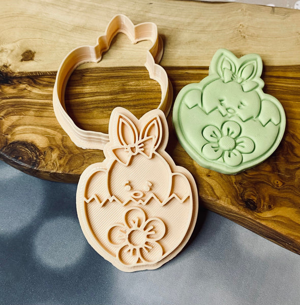 Bunny in Easter Egg Cookie Cutter +Stamp. Easter Fondant Icing Cupcake Decorating