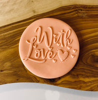 With Love Outbosser Stamp. Valentine’s Day Fondant Icing Cupcake Decorating