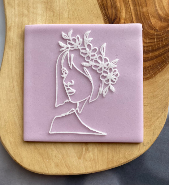 Mother’s Day Debosser Stamp. Woman/Girl With Flowers. Fondant Icing Cupcake Decorating