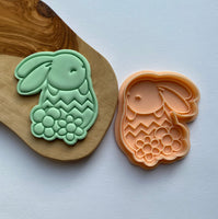 Easter Bunny with Flowers Cookie Stamp and Cutter. Fondant Icing Cupcake Decorating