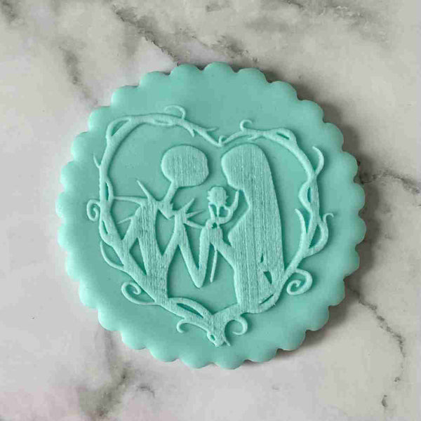Jack and Sally in heart fondant popup stamp
