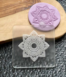 Mandala popup cookie cutter and stamp. The reverse embosser is made from food safe frosted acrylic.
