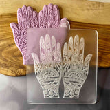 Mehndi Henna Hands cookie outbosser stamp made from food safe frosted acrylic. cakes. Cookie cutter for brides on their special day.