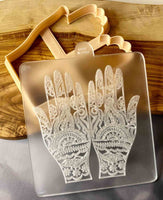 Mehndi Henna Hands cookie outbosser stamp with matching cutter for wedding.