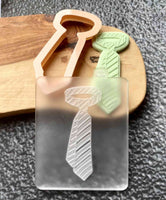 Men's tie cookie popup stamp with cutter  made from food safe frosted acrylic and PLA, a Plant-derived Bio-plastic.