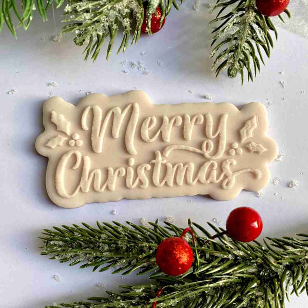 Merry Christmas Fancy Font fondant outbosser cookie stamp