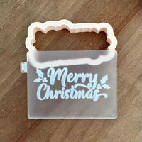 Merry Christmas Fancy Font reverse embosser cookie cutter and stamp