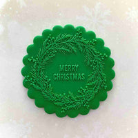 Merry Christmas Wreath fondant outbosser stamp