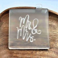 Mr and Mrs cookie cutter outbosser stamp made from food safe frosted acrylic.