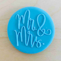 Mr and Mrs fondant outbosser stamp for cakes, cupcakes, biscuits and cookies.